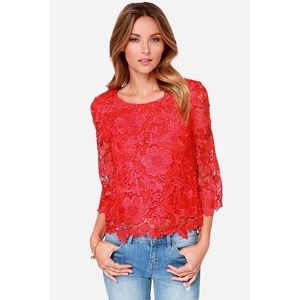 Long Sleeve Red Lace Top